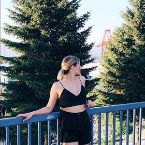 High Waisted Black Denim Shorts